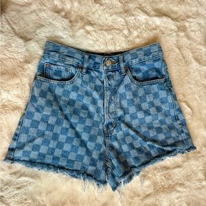 Retro Checkered Denim Shorts
